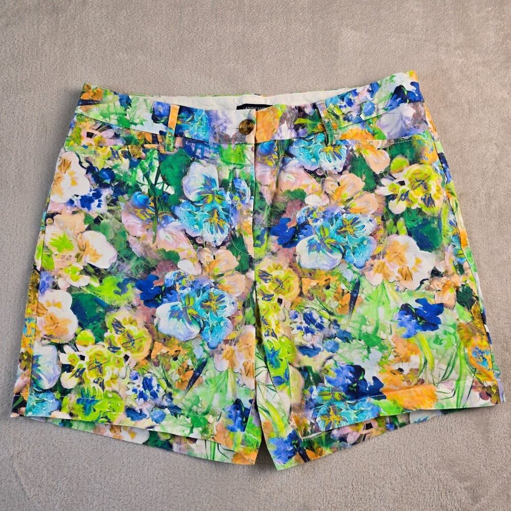 Lands End Shorts Womens 14 Green Blue Floral Casual Summer Classic Coastal Chic